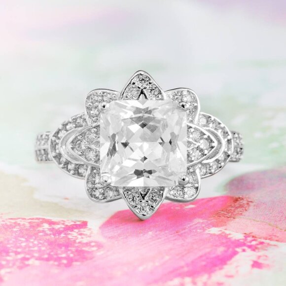 Flower Gemstone Ring, Charmed Aroma April Birthstone Collection - Picture 10 of 11